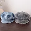 Gorra Octagonal de Mezclilla Vintage Lavada para Mujer, Nueva Gorra de Béisbol Versátil Retro Primavera/Verano, Elegante Gorra tipo Newsboy Nube