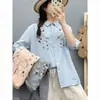 Artesanía original, gasa de doble capa, nueva camisa bordada de ramio estilo chino para mujer, nueva colección de verano, top de manga corta