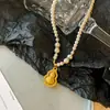 Collar Giratorio de Calabaza Retro Chino Cadena para Suéter de Oro Arenoso Antiguo Colgante Versátil de Gama Alta de Nicho Atmosférico para Mujer