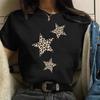Verão Novo Top de manga curta Moda Simples Padrão de estrela Top estampado Camiseta de manga curta