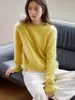 Ropa Hongmi/Otoño-Invierno 2026 Nuevo Suéter Pulóver de Lana Cachemira Lavado Cepillado Artesanal Cuello Redondo para Mujer