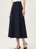 Falda plisada de color liso estilo Hepburn retro para mujeres de oficina, de cintura alta, adelgazante, elegante y fluida, de longitud media