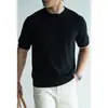 Camisa de malha branca de manga curta para homens, estilo americano, 12 pontos, peso pesado, 14 contagens, para o verão de 2026, casual, com absorção de umidade, sensação fresca, vestuário masculino