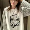 Camiseta Raglan Manga Longa Estilo Japonês Ins Tendência Estampa de Cachorro Cartoon Bloco de Cores Listrada para Mulheres Outono Inicial Camada Base Fina