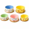 Comedero personalizado para gatos con diseño de oso de dibujos animados, cuenco cerámico grande para mascotas con base de madera, cuenco cerámico antideslizante y antiderrame para gatos