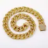 Corrente Cuban Link Banhada a Ouro Europeia 18MM Cobre Zircônia Diamante Completo Pulseira de Personalidade Masculina Colar Tendência Moda Estilo Grosso