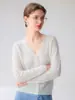 Nuevo suéter 100% cachemira pura para mujer 2026, cuello en V, cárdigan de punto calado, estilo delicado, suéter ajustado
