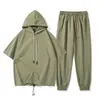 Traje de Primavera para Jóvenes Marca de Moda Dos Piezas Casual Holgado Deportivo Manga Corta Traje Pantalones