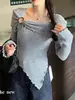 Otoño e invierno 2024 nuevo estilo francés hombros descubiertos manga larga oreja de madera adelgazante ajuste ceñido estilo hermana real jersey top mujer