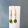 Aretes de Hoja de Bambú de Jaspe de Jade Hetian con Incrustaciones de Plata S925 Aretes de Moda de Estilo Chino para Mujer Transfronterizos