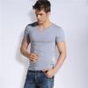 Camiseta de manga corta para hombre, cuello en V, color blanco liso, ajustada, cuello de pollo, interior de verano, blanca