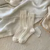 Meias de Lã Outono e Inverno para Mulheres, Estilo Japonês, Meias Retro Simples de Cor Sólida até o Meio da Panturrilha, Cinza Espessas Quentes Meias Folgadas para Mulheres