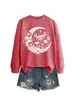 Amazon eBay sitio independiente moda versátil elegante mujer luna hongo flor mariposa cuello redondo manga larga sudadera