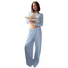 Transfronterizo 2026 Verano Nuevo Estilo Europeo y Americano Encaje Jacquard Holgado Manga Larga Pantalón Largo Conjunto de Dos Piezas Pijama para Mujer Ropa de Casa