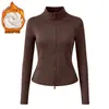 Conjunto de Dos Piezas para Mujer de Primavera y Otoño para Fitness Yoga, Top de Manga Larga con Cremallera y Cuello Alto, Pantalones de Yoga Ajustados de Cintura Alta, Conjunto Deportivo para Mujer