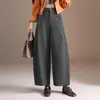 Calças retas de lã engrossada para mulheres, novo estilo de inverno 2026, calças cropped petite, calças largas de cintura alta soltas