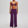 Conjunto nuevo de pantalones anchos casuales para primavera y verano para mujer, alta elasticidad, control de abdomen, pantalones rectos plisados, conjunto para correr, fitness, yoga