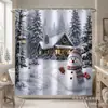 Cortina de chuveiro de festa de Natal mais vendida da Amazon Temu, com estampa digital de uma árvore de Natal, um design simples e elegante para uso doméstico e no banheiro