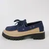 Zapatos Bajos de Encaje Frontal Estilo Retro Británico Transfronterizos para Mujer Comercio Exterior Combinación de Colores Remaches Casuales Mocasines de Suela Gruesa