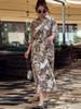 Vestido Longo Elegante com Fenda, Cor Sólida, Gola Lapela, Amarração na Cintura, Estilo Europeu e Americano Amazon, Lançamento Primavera/Verão 2025