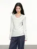 Camiseta feminina de manga longa com gola V e ombros normais, novo estilo primavera e outono, caimento justo, valoriza a silhueta, hot girl, top quente, camada base
