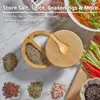 Pote de Sal de Bambu Mais Vendido na Amazon Transfronteiriço Garrafa de Condimento para Cozinha Suprimentos de Cozinha Caixa Redonda de Condimento de Bambu