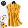 Camiseta Nueva de Seda de Verano para Mujer Chaleco sin Mangas de Seda de Morera Top Pullover de Cuello V Color Sólido Holgado y Elegante Ropa de Trabajo