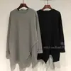 Camiseta Irregular de Manga Larga con Abertura Talla Grande para Mujer, Principios de Primavera y Otoño, Top Holgado Adelgazante