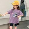 Camiseta Tie-dye de Algodão Puro com Estrelinhas para Bebês Meninas Verão 2025 Nova Blusa de Manga Curta para Crianças Roupas de Rua Tendência Mangas T