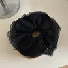 Super Fada Creme Renda Bordada Grande Larga Intestino Anel de Cabelo Gentil Estilo Artístico Baixo Rabo de Cavalo Flor de Cabeça Elegante