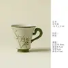 Taza de Oreja de Bambú Verde Pintada a Mano con Nubes, Estilo Fresco y Sencillo, Taza de Té de Cerámica para Mujeres, Taza de Té Individual, Taza de Té para el Hogar