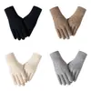 Guantes de cuadros de color sólido transfronterizos para hombres y mujeres, cálidos de invierno, forrados de felpa, tejido grueso tipo lana, pantalla táctil, guantes de alta gama