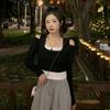 Suéter de manga larga de primavera y otoño, estilo coreano, nuevo nicho, cuello cuadrado falso de dos piezas con hombros descubiertos, máquina cuidadosa, top sexy de estudiante para mujer