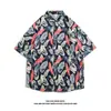 Camisa de Manga Corta de Nicho Ins de Moda para Hombre Verano Casual Playa Estampada Street Holgada Top de Media Manga