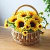 Cesta de Flores de Mimbre de Mano, Cesta de Ratán, Cesta de Almacenamiento para Salida de Picnic de Verano, Cesta de Princesa con Arreglo de Flores Artificiales