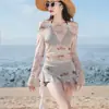 Traje de baño de isla para mujer Bikini dividido de tres piezas Blusa de manga larga Cubre vientre para aguas termales Adelgazante Traje de baño para resort de aguas termales
