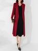 Vestido Falso de Dos Piezas Plegado Otoño Nueva Moda Elegante Suelto Talla Grande Vestido Cuello Color de Contraste Jersey Vestido Midi
