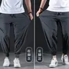 Pantalones Deportivos para Hombre de Verano Delgados Pantalones Nueve Puntos Seda de Hielo Elásticos de Secado Rápido Casuales Leggings Drapeados Pantalones Talla Extra para Gordo