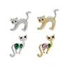 Broche de gato con incrustaciones de diamantes, pin de animal creativo de aleación, accesorio de moda, broche de animal transfronterizo, exquisito, lindo, vintage