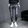 Jeans Delgados de Verano para Hombre Tendencia Rasgados Ajustados Adelgazantes Cropped Skinny Pantalones para Hombre Elásticos Transpirables Pantalones Casuales