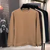 Nova Camisa Base de Veludo Outono e Inverno Masculina Gola Redonda Meia-idade Veludo Dupla Face Manga Longa para Jovens e Meia-Idade Lã Engrossada Suéter Quente