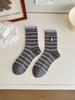 Calcetines de Felpa Gris Imitación Cachemir para Otoño e Invierno Calcetines de Rayas con Encaje Calcetines de Media Pantorrilla para Mujer Medias de Estilo Preppy Zhuji