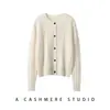 Cardigan de Tricô Trançado Novo Outono e Inverno 100% Caxemira Pura Jaqueta Tricotada Gola Redonda Temperamento Quente Macio Aderente Botão Único Feminino