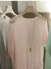 Hilo de Papel Japonés Premium Simple y Cómodo Tejido de Punto Integrado Sin Costuras Cuello Redondo Manga Corta para Mujer Verano Color Sólido Suéter