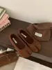 Sapatos Retro de Camurça com Estampa de Leopardo, Bico Redondo, Tira Única, Bico Dividido, Pata de Porco, com Pelúcia Adicionada, Sapatos Mary Jane Birkenstock Femininos para Outono e Inverno