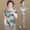Dia das Mães Mãe Blusa Floral de Chiffon Estilosa Camiseta de Manga Curta de Verão para Mulheres de Meia-idade e Idosas Conjunto de Duas Peças para Pessoas Baixas