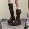 Botas tipo Martin de estilo británico para mujer, nueva colección otoño/invierno 2026, botas altas, botas de jinete de pierna ancha, botas de tacón alto para mujeres bajitas