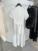 26 Vestido Elegante Perezoso de Manga Corta con Cinturón de Tela de Seda Crepé Algodón Texturizado, Estilo Nuevo de Principios de Primavera