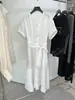 Vestido de Seda Crepé de Algodón Texturizado Yuran 26 Estilo Nuevo de Principios de Primavera con Cinturón y Cuello Francés de Manga Corta