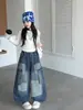 Mono de Mezclilla Casual Retro Patchwork de Otoño para Niñas Pantalones Sueltos de Pierna Ancha para Niños Grandes Pantalones de Papá